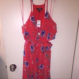 Red floral cut out Chiffon Maxi Dress size S